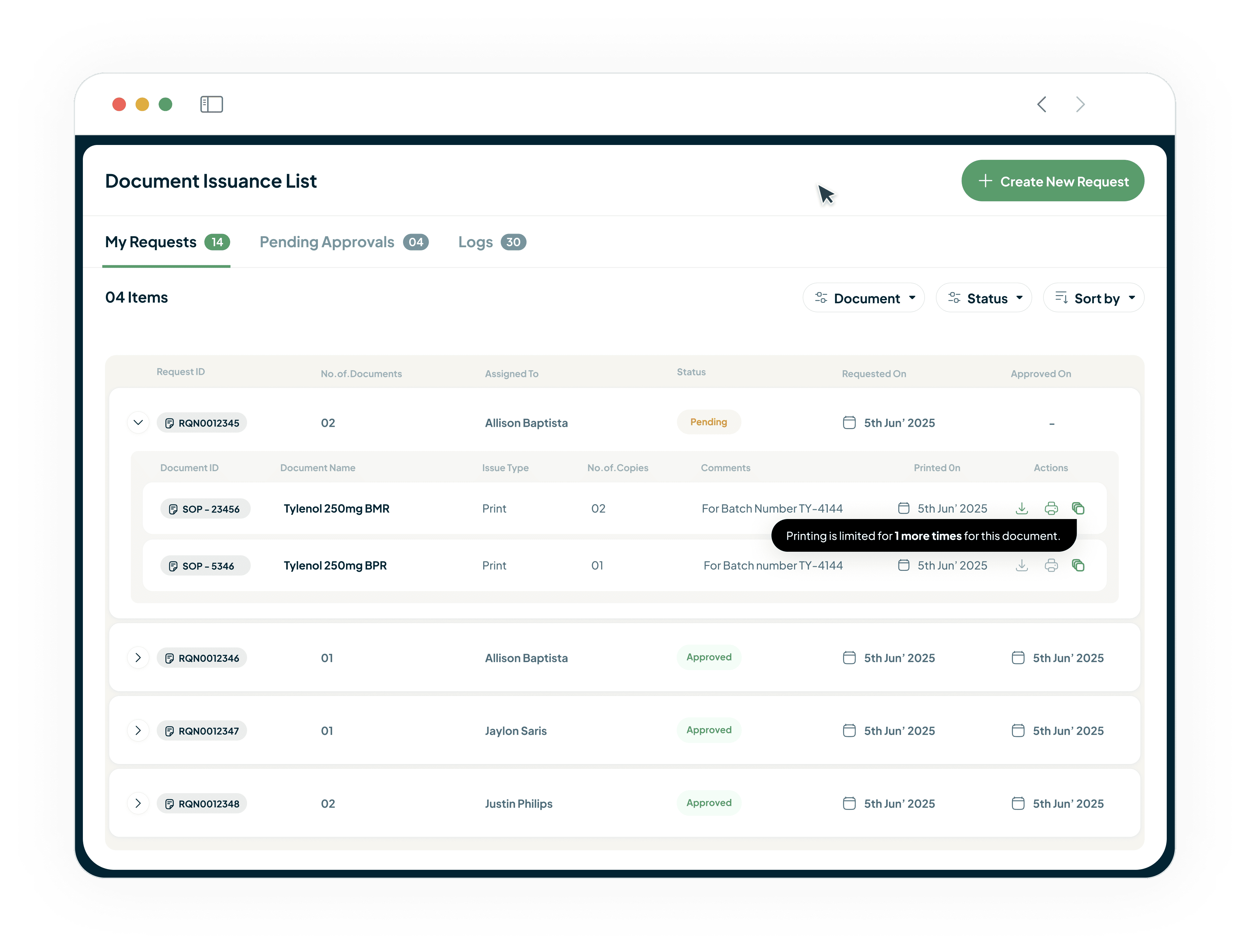 DMS document issuance tracking