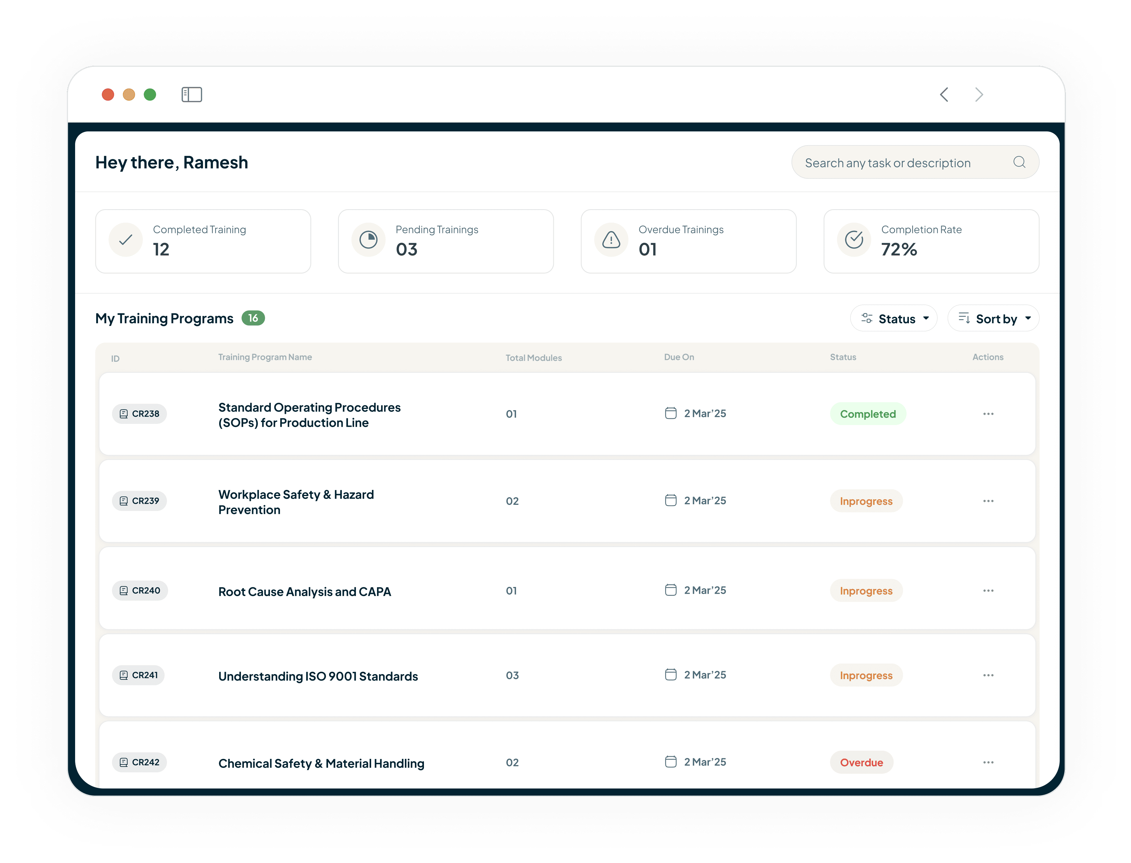 LMS training dashboard